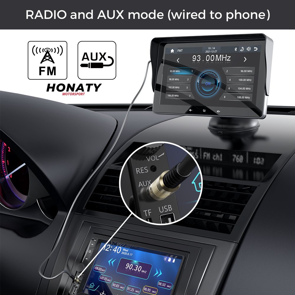 Sortie audio FM et AUX — ports USB et carte TF