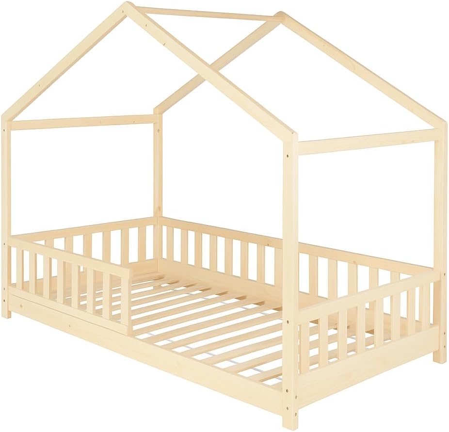 Structure du lit cabane — sommier à lattes et barrières sur tout le pourtour
