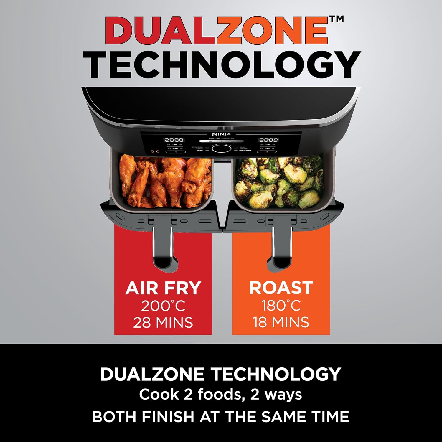 Technologie DualZone — deux plats, deux cuissons, prêts en même temps
