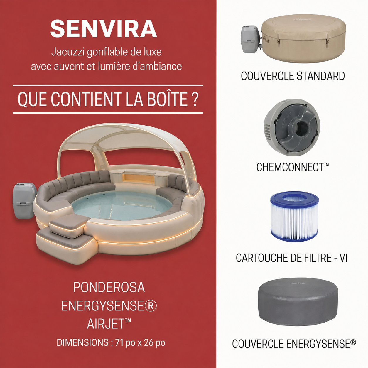 Spa gonflable de luxe avec auvent et éclairage d'ambiance