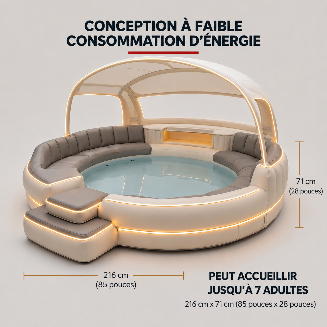 Spa gonflable de luxe avec auvent et éclairage d'ambiance