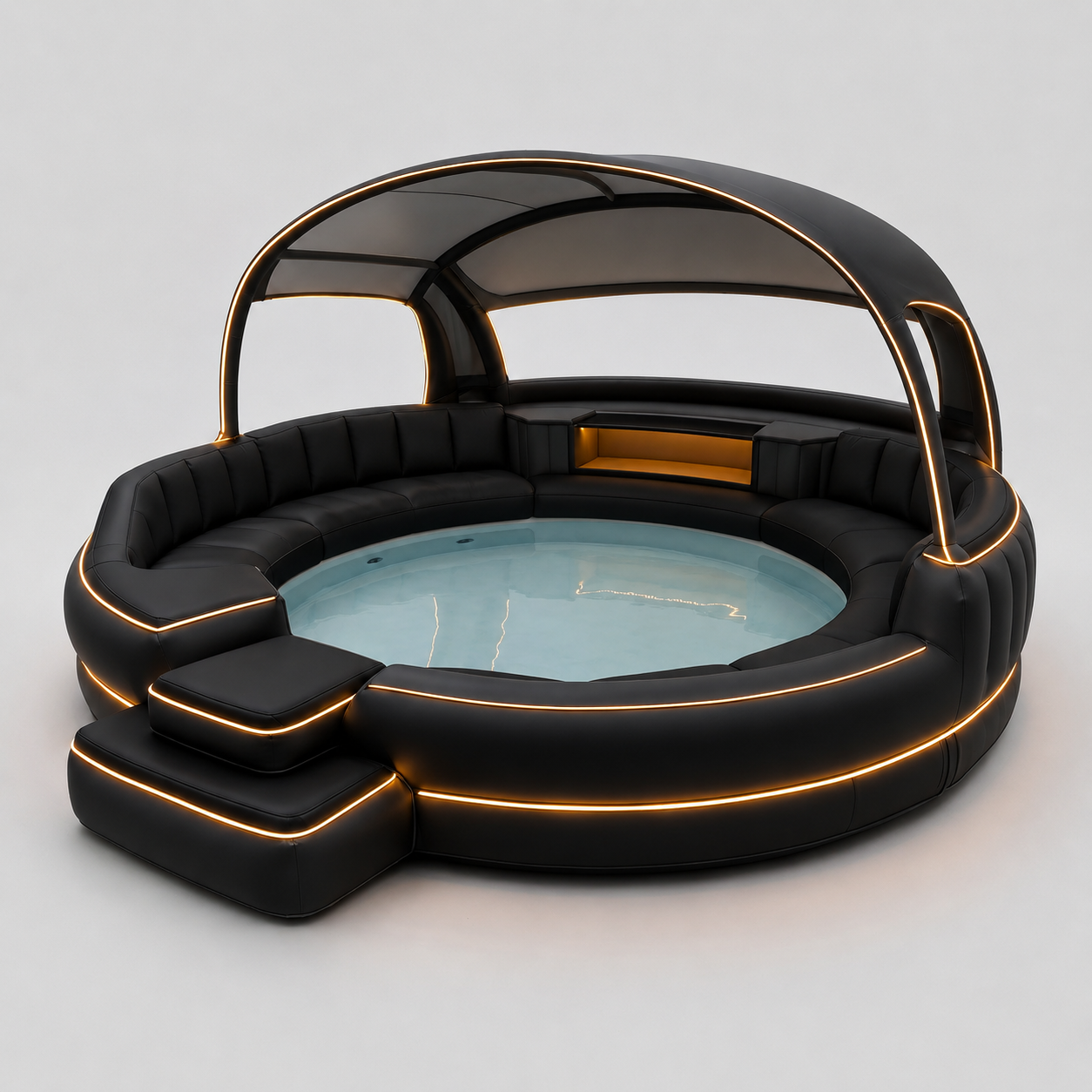 Luxury Inflatable Hot Tub with Canopy and Ambient Lighting