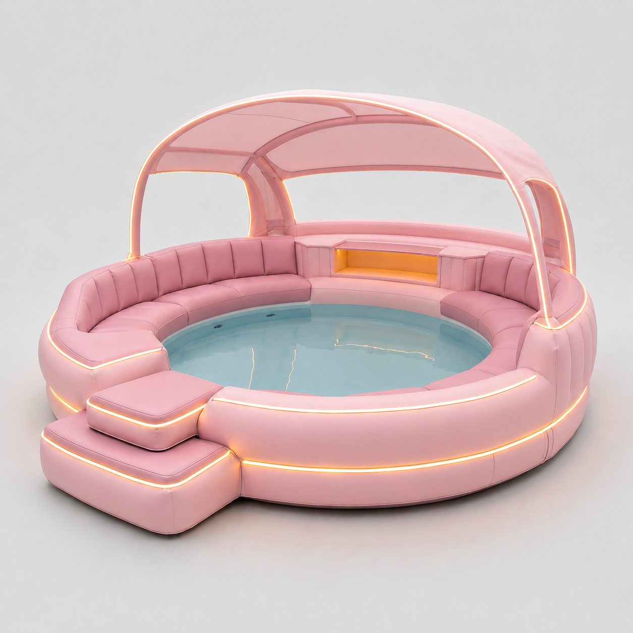 Luxury Inflatable Hot Tub with Canopy and Ambient Lighting
