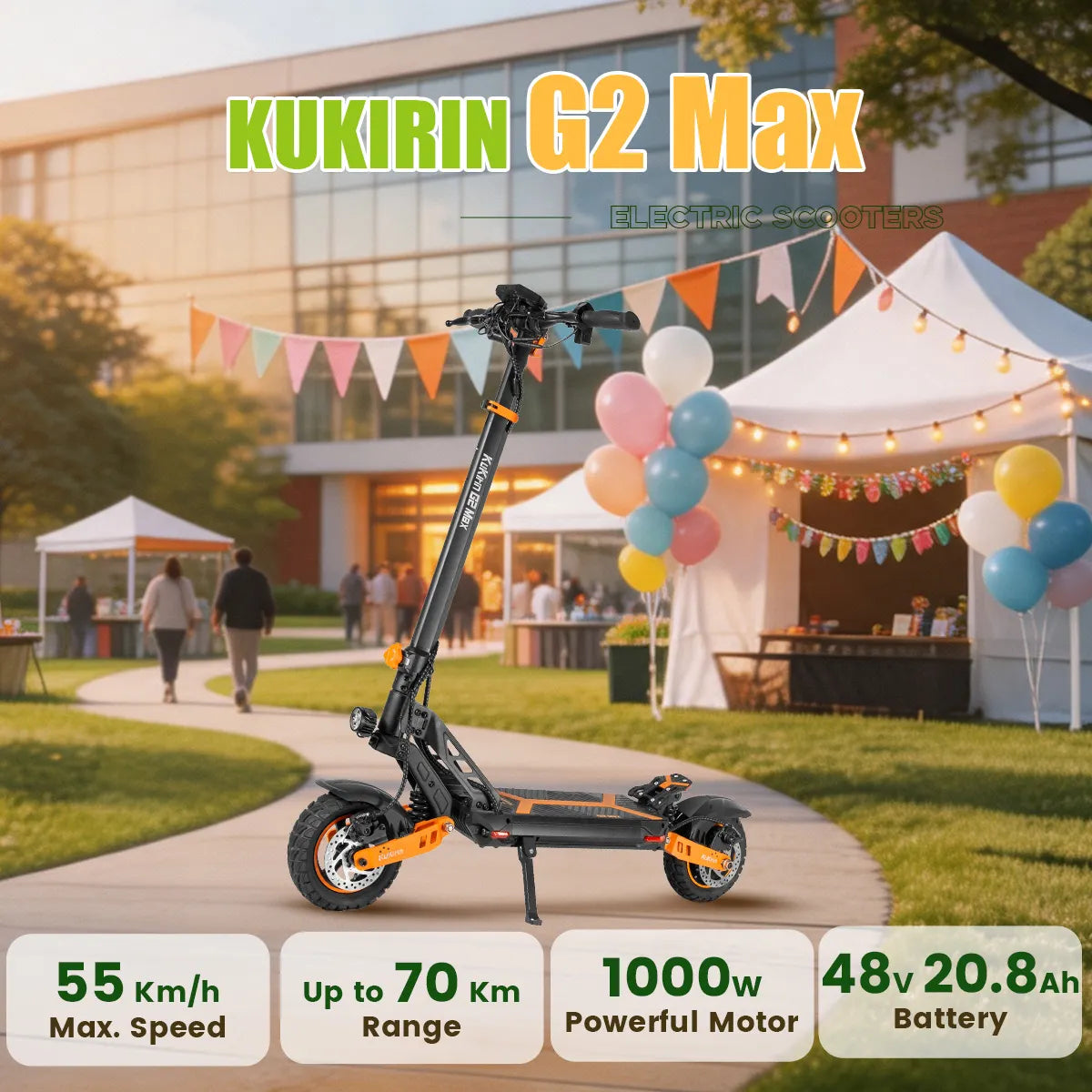 KuKirin G2 Max — trottinette électrique tout-terrain 1000W, 55 km/h, 70 km d'autonomie