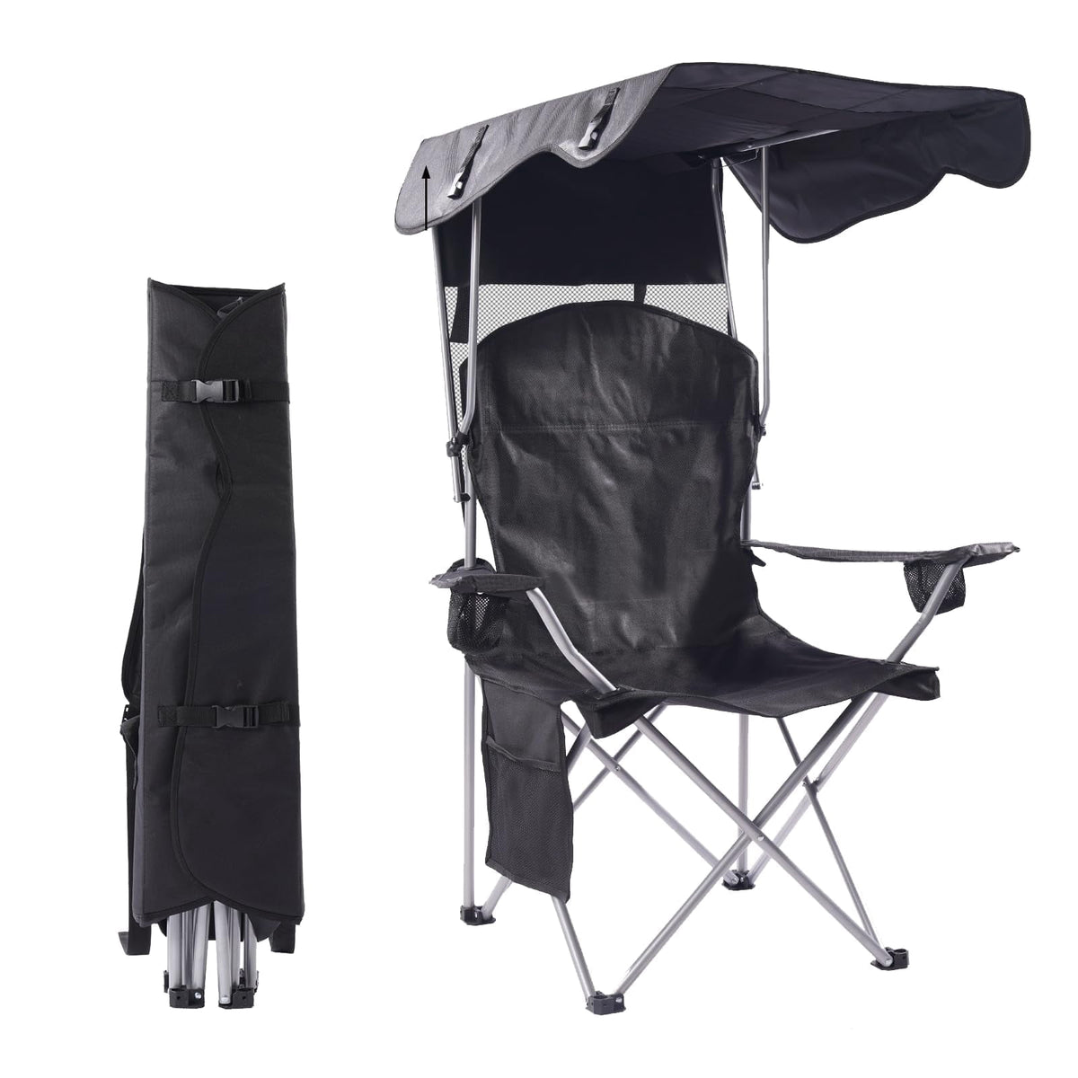 Folding canopy chair in Black with its carry bag