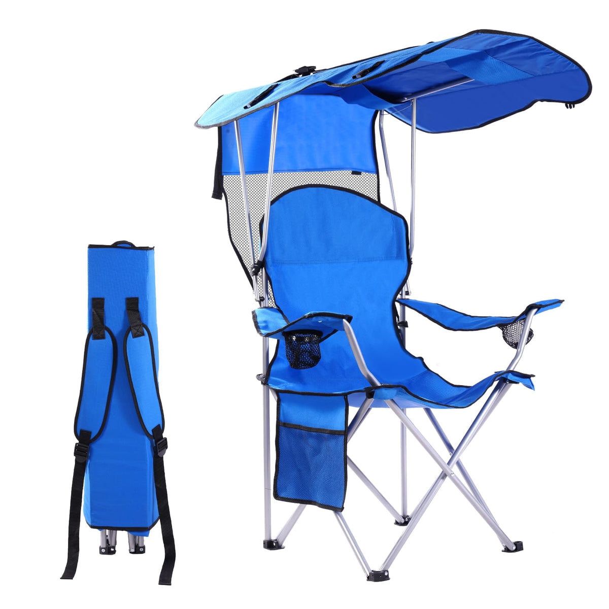 Folding canopy chair in Blue with its carry bag