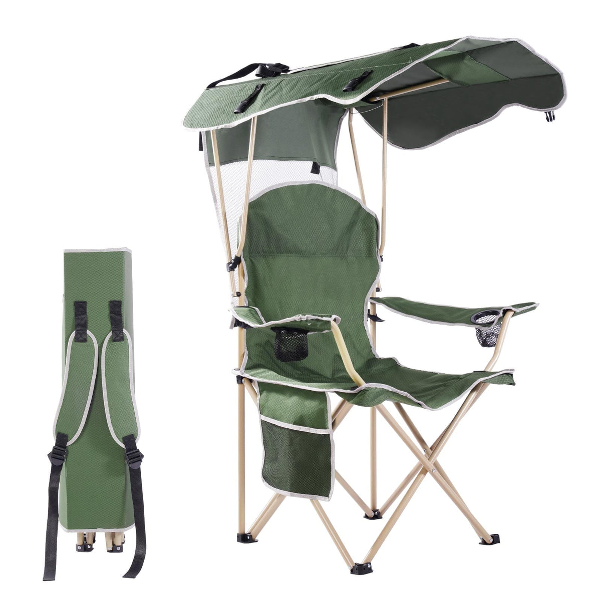 Folding canopy chair in Olive Green with its carry bag