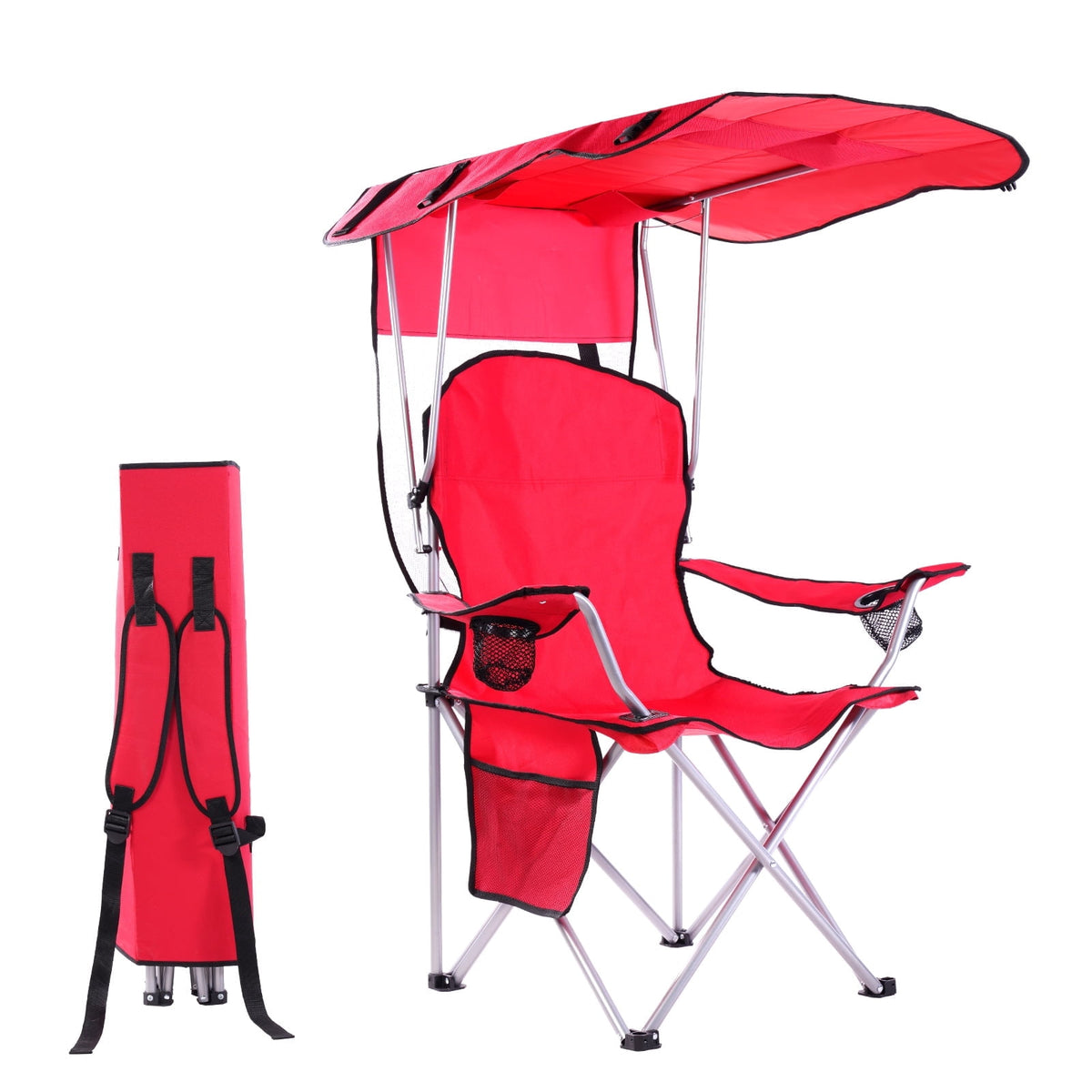 Folding canopy chair in Red with its carry bag