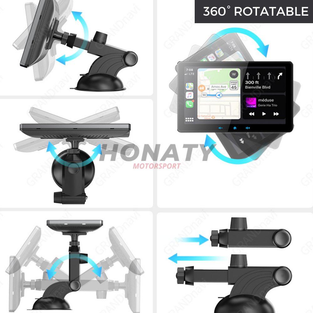 Support rotatif 360° — ventouse et fixation grille d'aération