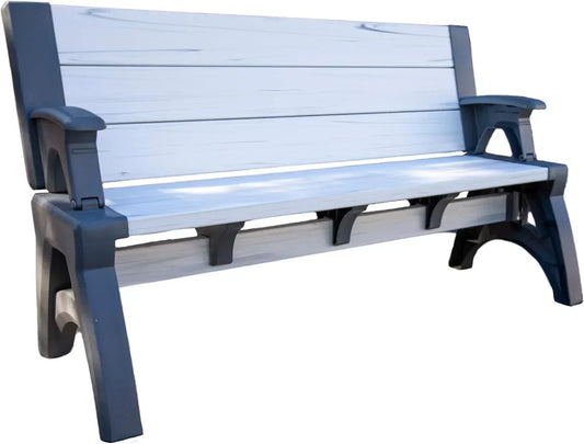 2-in-1 convertible garden bench in White — white planks with a dark grey resin frame