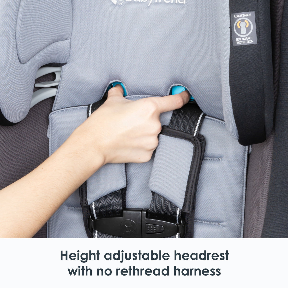 Height-adjustable headrest with no-rethread harness