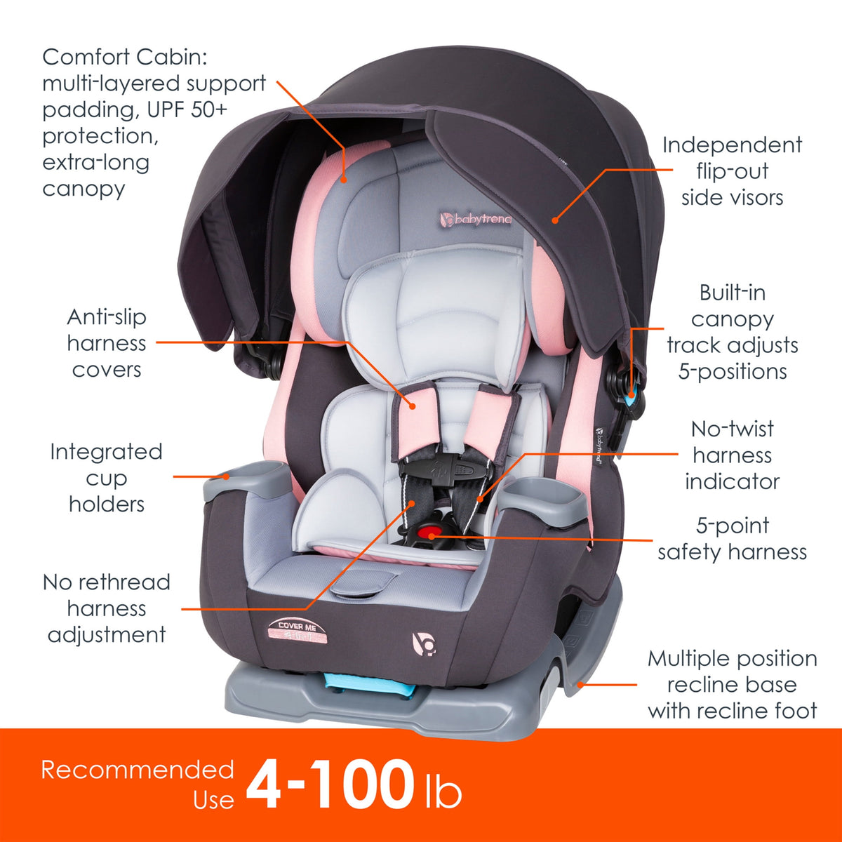 Baby Trend Cover Me 4-in-1 convertible car seat in Quartz Pink