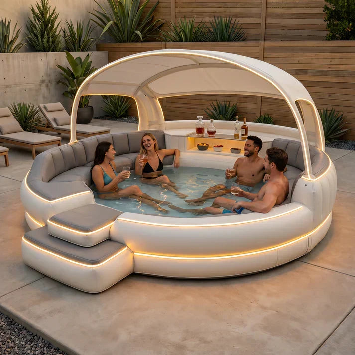 Luxury Inflatable Hot Tub with Canopy and Ambient Lighting