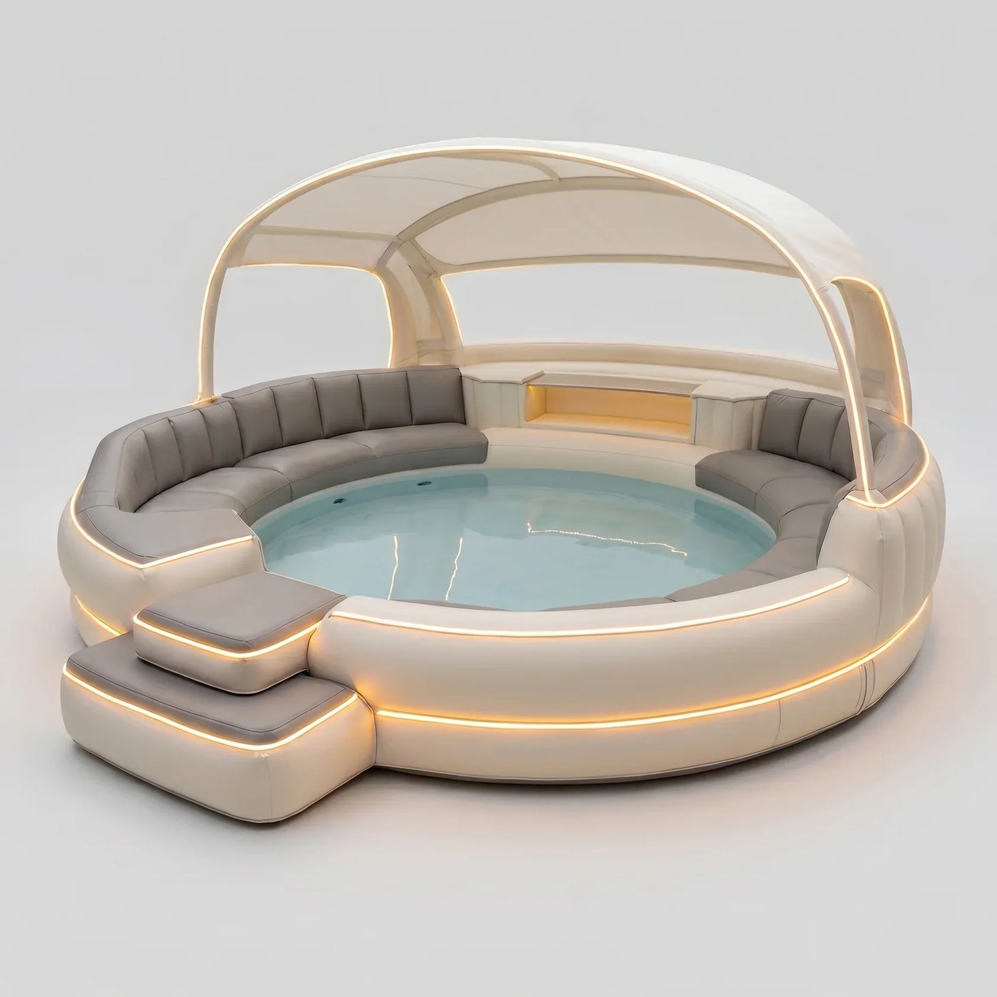 Luxury Inflatable Hot Tub with Canopy and Ambient Lighting