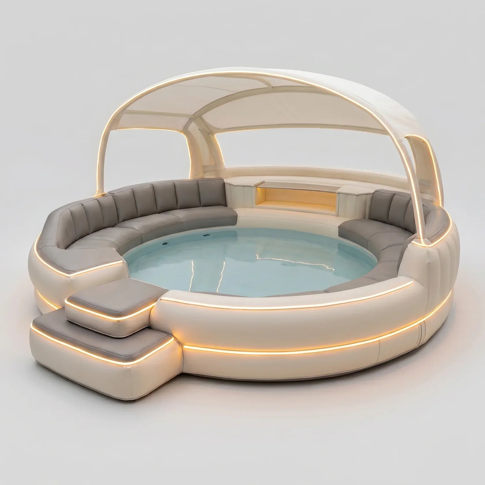 Luxury Inflatable Hot Tub with Canopy and Ambient Lighting