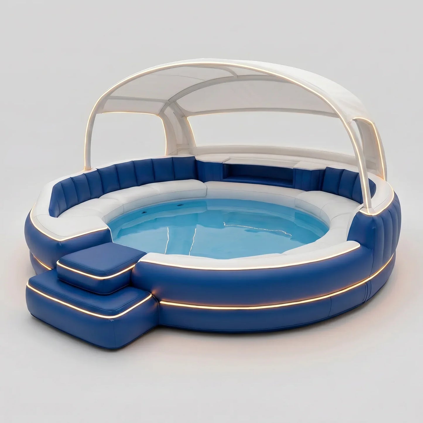 Luxury Inflatable Hot Tub with Canopy and Ambient Lighting