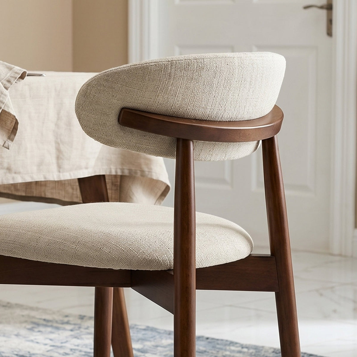 Close-up of the curved upholstered backrest